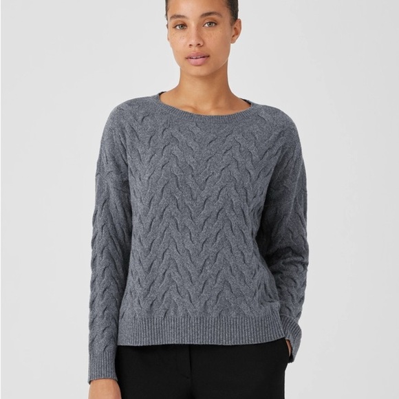 Eileen Fisher Cotton and Recycled Cashmere Crew Neck Top in "Ash" Gray Size S - Picture 1 of 15